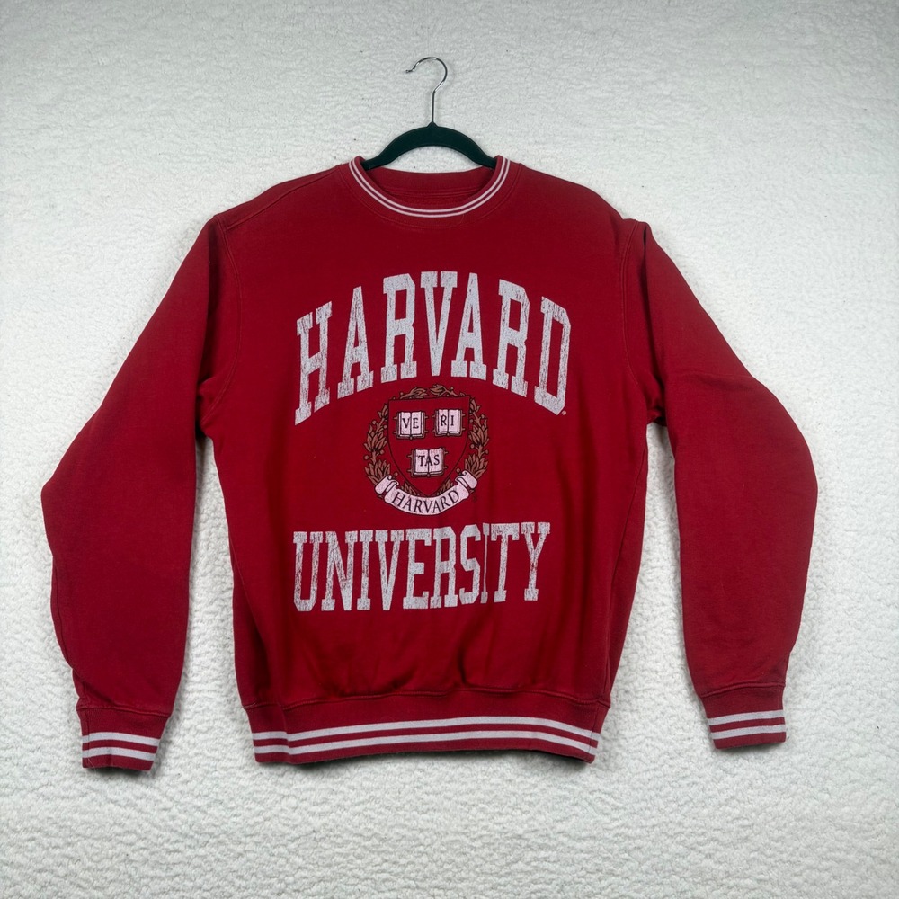 Harvard University Sweatshirt Men Collegiate Varsity Crewneck L Red Preppy Retro